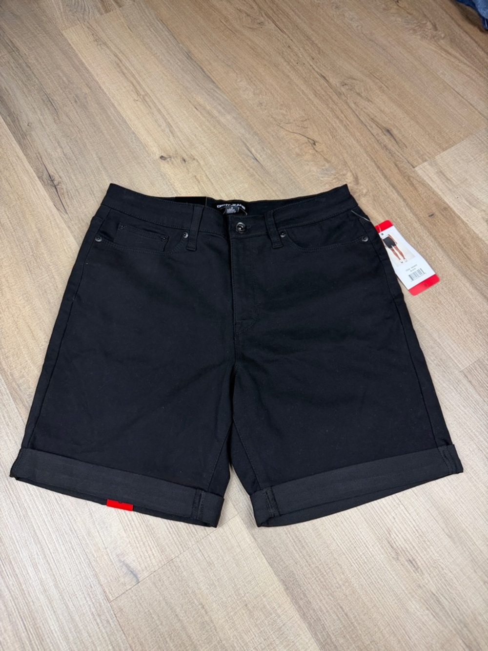 DKNY Jeans Bermuda Shorts Women 8 Black Rolled Cuff Stretch Denim NWT Mid Rise
